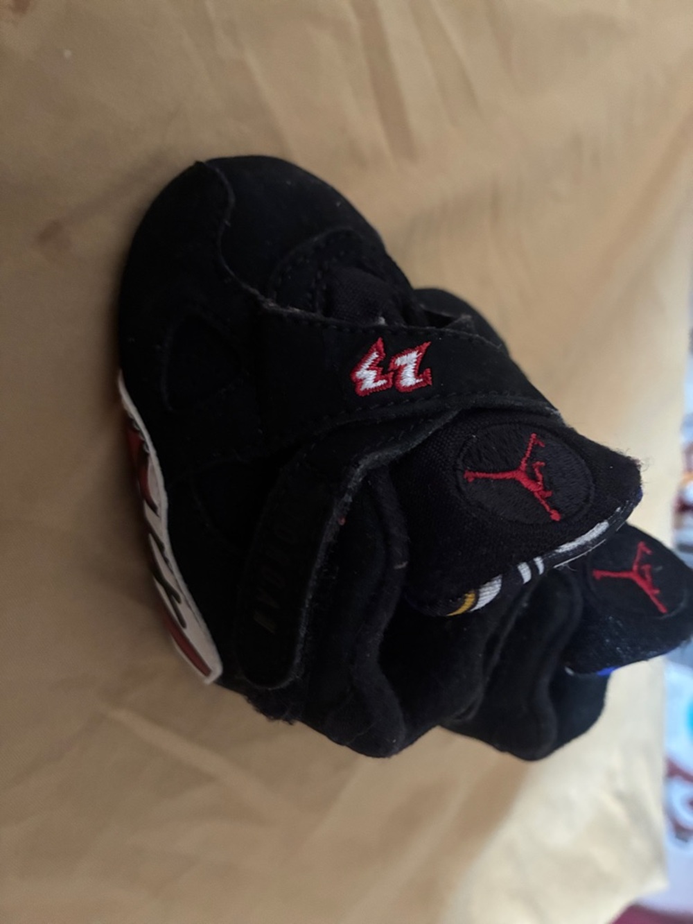 Nike Baby Black and Red Jordan Soft Sole Shoes size 1c baby unisex retro 8 - Picture 2 of 3
